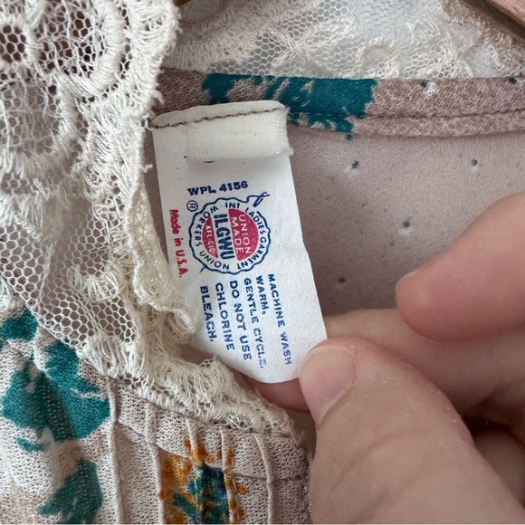 Vintage Union made floral lace neck long sleeve midi dress Size XS/S - Picture 5 of 8